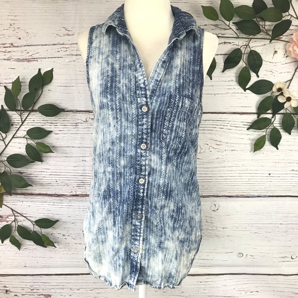 Cloth & Stone XS Button Up Collared Chambray Top - Picture 1 of 6